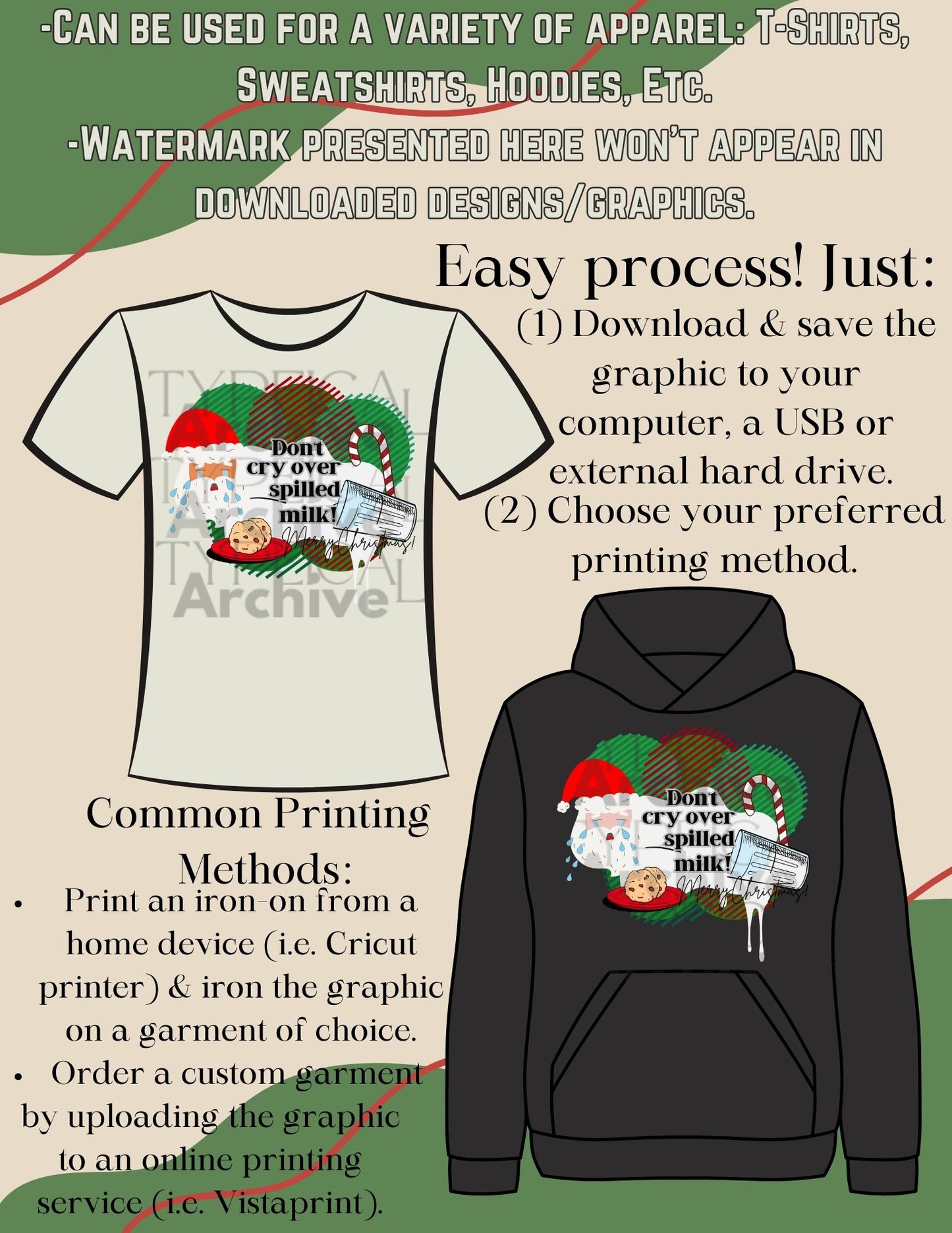 Christmas "Don't Cry Over Spilled Milk" Apparel Graphic (PNG, TIFF, SVG, EPS, & DXF)