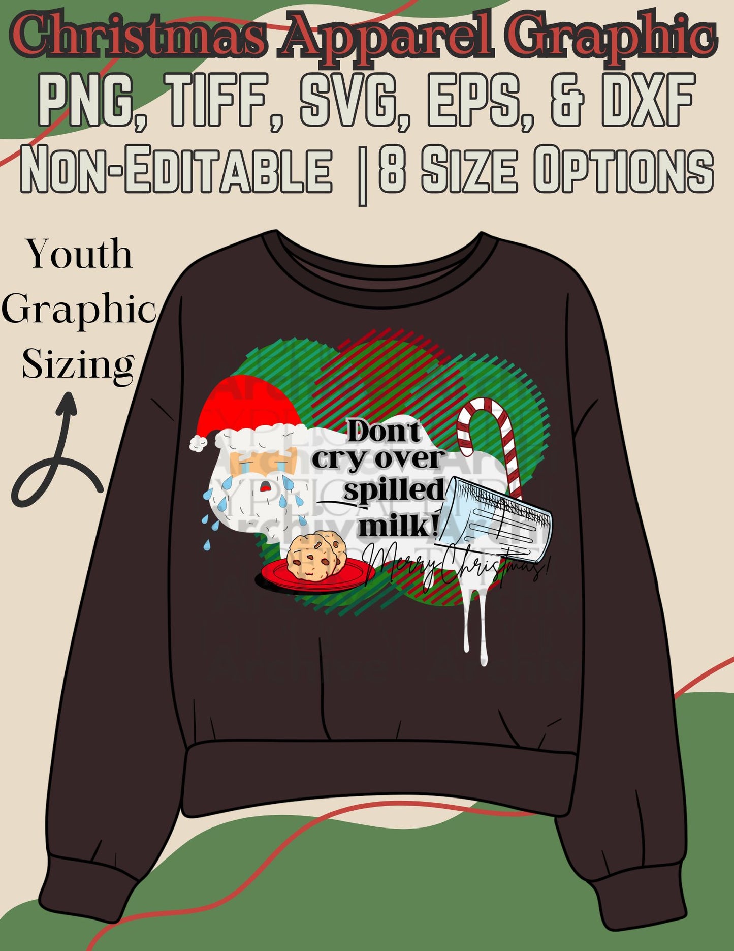 Christmas "Don't Cry Over Spilled Milk" Youth Apparel Graphic (PNG, TIFF, SVG, EPS, & DXF)